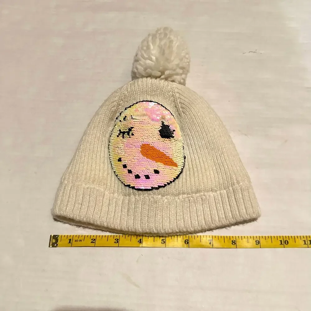 N'ice Caps Flippable Sequin Snowman Pom Pom Stocking Cap Girls S Small